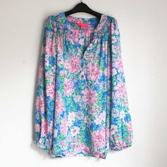 Lilly Pulitzer Elsa Silk Top, Multi Spring In Your Step, - Picture 1 of 9